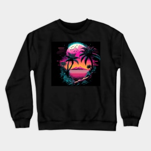 Retro sunset with palm trees and mysterious island Crewneck Sweatshirt